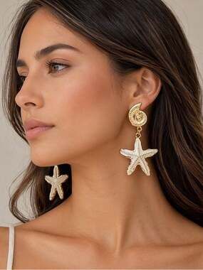 Elegant Beach Starfish Drop Earrings - Coastal Women’s Jewelry
